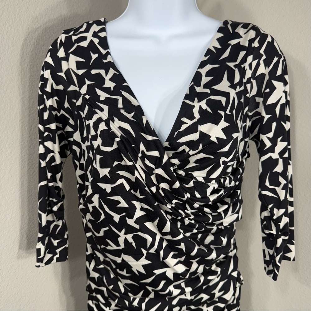 Diane Von Furstenberg Bentley SJ 3/4 Silk Dress Size 10 Black White D5584001F13 - Picture 5 of 10